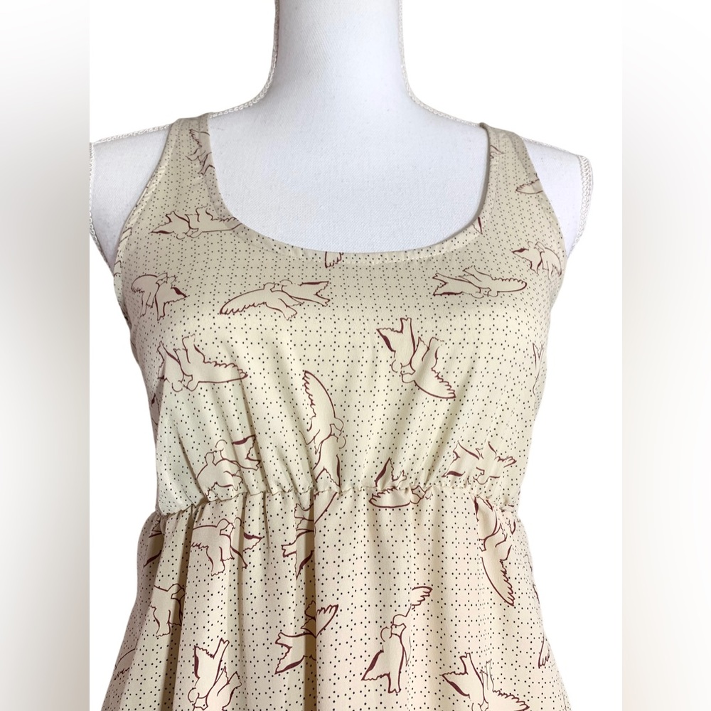 ๐Host Pick๐ Cream Scoop Neck Sleeveless Midi Dress w/ Birds Size Small NWOT - Picture 3 of 4